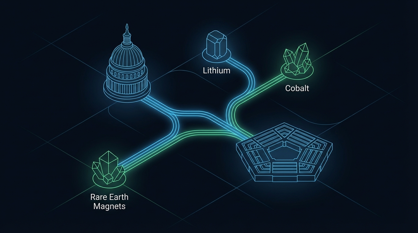 Conceptual graphic showing the connection between U.S. policy and critical mineral security.