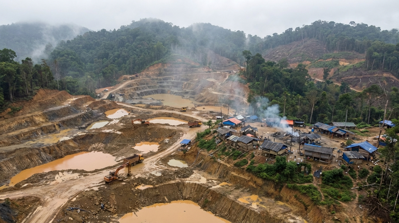 A rare earth ionic clay mine in a conflict-affected border region.