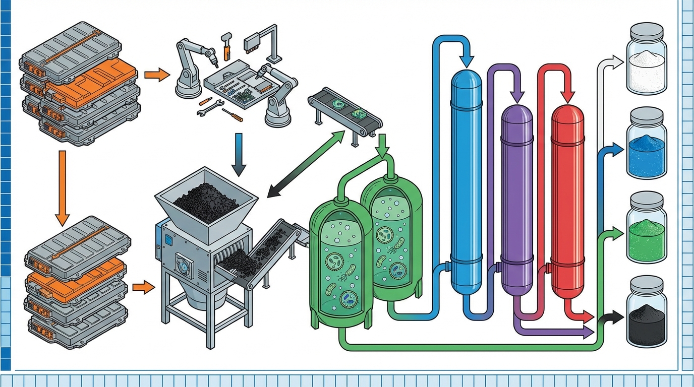 Diagram of the lithium-ion battery recycling and bioleaching value chain.